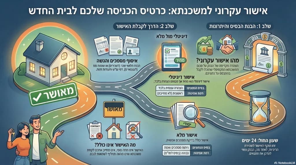 אינפוגרפיקה — שני שלבי תהליך קבלת אישור עקרוני למשכנתא